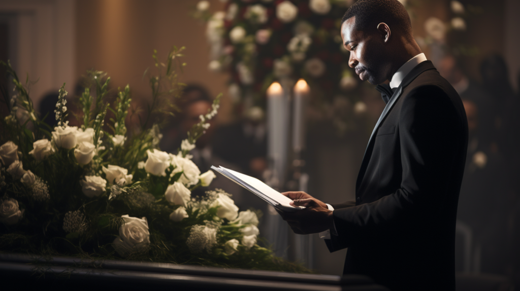 Man giving eulogy at funeral